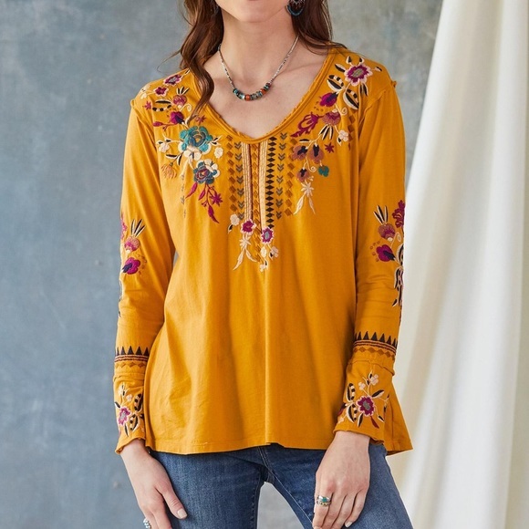 Johnny Was Tops - Johnny Was Tinasha Cotton Floral Embroidered Boho Top